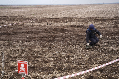 Demining by troops of the territory. Many mines, shells, artillery, grenades, fragmentation grenades.