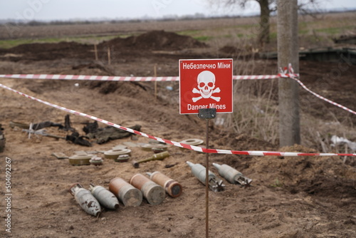 Demining by troops of the territory. Many mines  shells  artillery  grenades  fragmentation grenades.