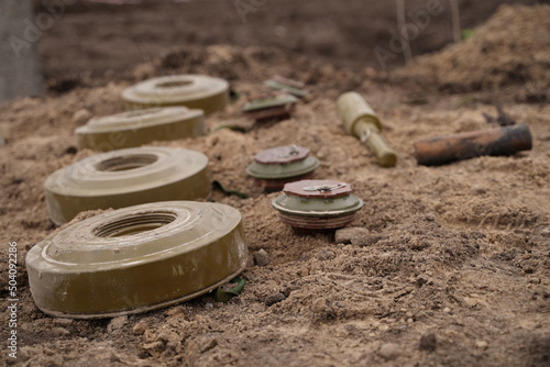 Demining by troops of the territory. Many mines, shells, artillery, grenades, fragmentation grenades.