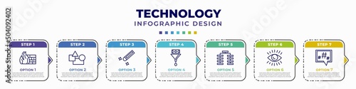 infographic template with icons and 7 options or steps. infographic for technology concept. included firewalls, elements, color value, conversion, type hierarchy, impressions, microblogging editable