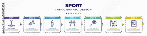 infographic template with icons and 7 options or steps. infographic for sport concept. included ice hockey, sprint, surf, gymnastics, tennis, ski, match editable vector.