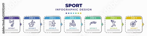 infographic template with icons and 7 options or steps. infographic for sport concept. included unicycling handball, polo sport, trail running, powerlifting, rallycross, dodgeball, dart board photo