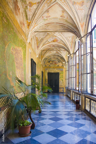 Gallery of Patio in Palazzo Doria-Spinola or Palazzo Antonio Doria (circa 1543). Nowadays serves as offices of the Prefecture and the Province of Genoa, Italy	 photo