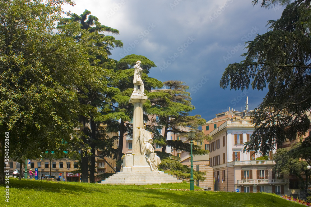 Monument to the famous Italian revolutionary Giuseppe Mazzini at Piazza Corvetto in Genoa, Italy	
