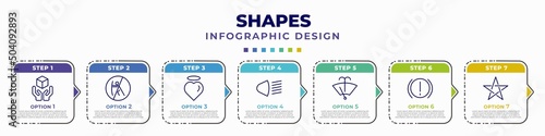 infographic template with icons and 7 options or steps. infographic for shapes concept. included handle with care, no push, pure love, high beam, windshield washer, brake system warning, morning