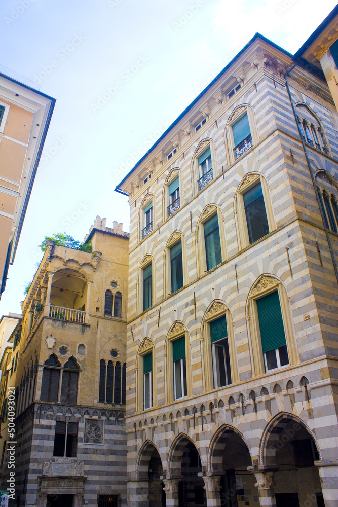 Architecture at Piazza San Matteo in the Old Town of Genoa, Italy
