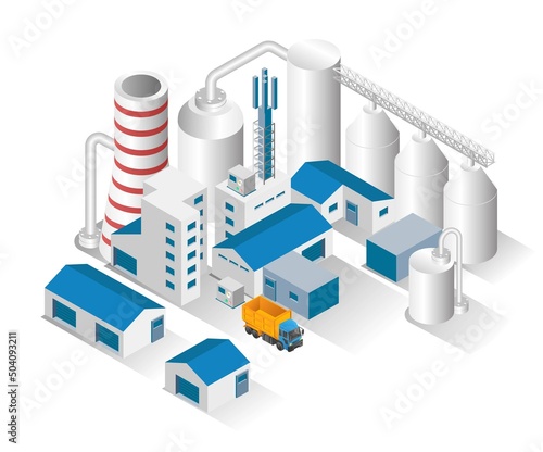 Isometric design concept illustration. oil and gas factory pipes and tanks