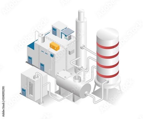 Isometric design concept illustration. industrial tubes and pipelines