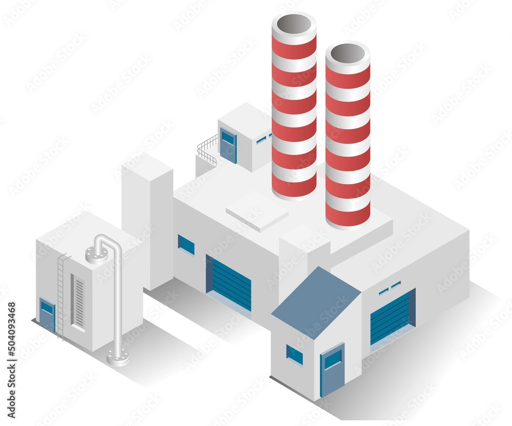 Isometric design concept illustration. factory building with chimney