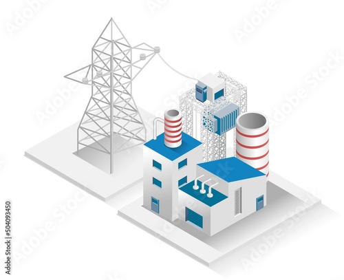 Isometric design concept illustration. factory electrical energy