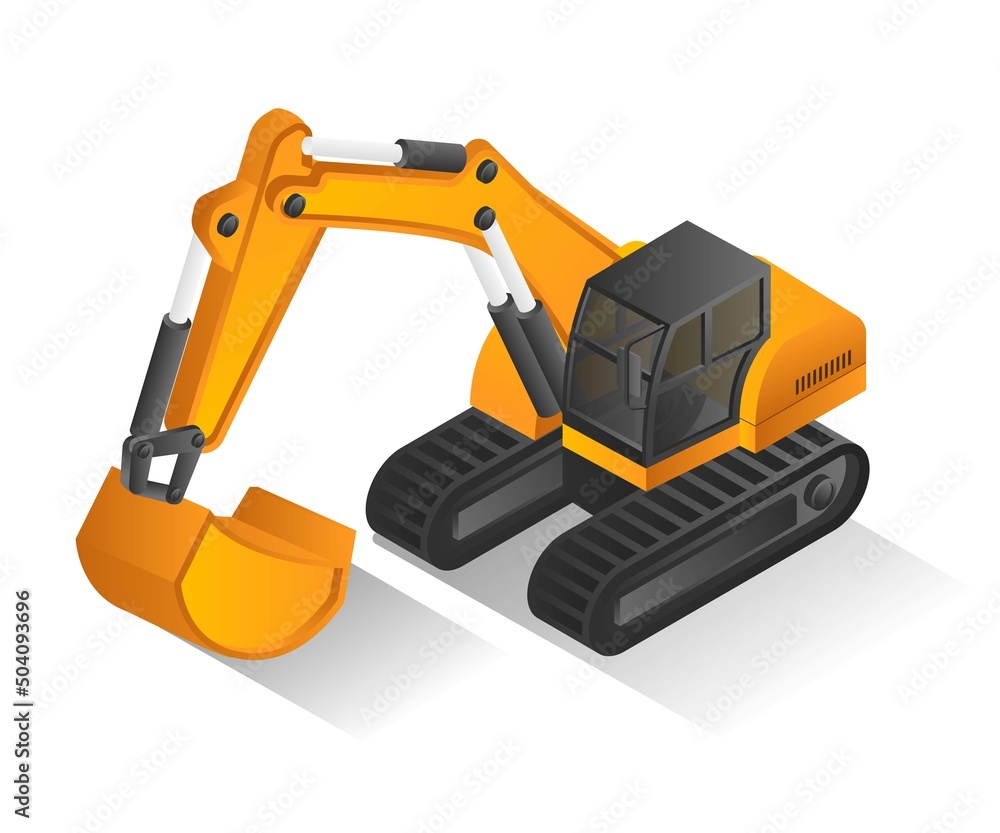 Isometric illustration design concept. beko excavator Isometric illustration design concept. beko excavator