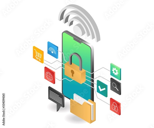flat isometric illustration concept. unlock network by wireless