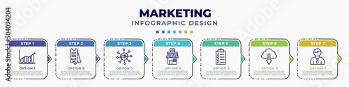 infographic template with icons and 7 options or steps. infographic for marketing concept. included marketing graph, eticket, viral, shop, checklist, download from cloud, salesman editable vector.