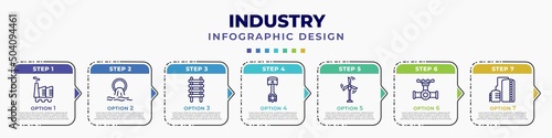 infographic template with icons and 7 options or steps. infographic for industry concept. included geothermal, sewage, step ladder, piston, eco windmill, pipes, oil tank editable vector.