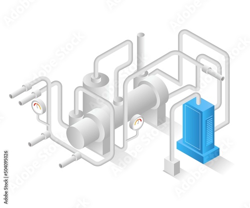 Flat isometric illustration concept. oil and gas industry with pipelines and temperature