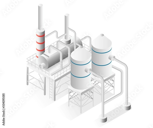 Flat isometric illustration concept. oil and gas factory with pipelines
