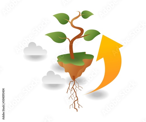 flat isometric illustration concept. growth of trees and roots above the ground