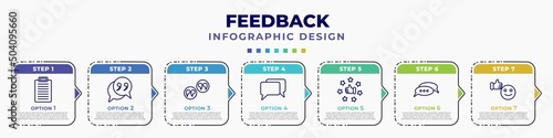 infographic template with icons and 7 options or steps. infographic for feedback concept. included clipboards, testimonials, quotation, comments, satisfied, testimonial, satisfaction editable