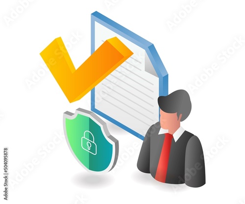 Flat isometric illustration concept. data security and accuracy