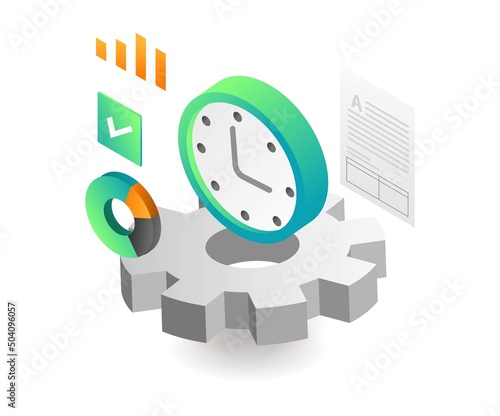 Flat isometric illustration concept. business process time