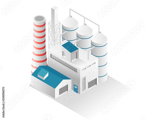 Flat isometric illustration concept. big industrial oil and gas factory