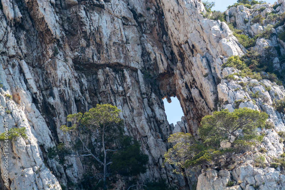 Limestone cliffs near Cassis, boat excursion to Calanques national park in Provence, France