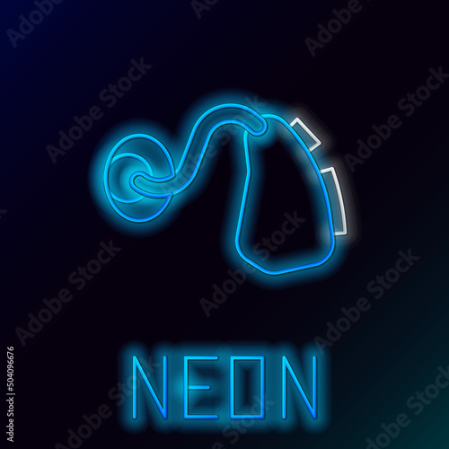 Glowing neon line Hearing aid icon isolated on black background. Hearing and ear. Colorful outline concept. Vector