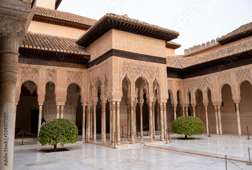 Walls and buidings of medieval fortress Alhambra, Granada, Andalusia, Spain