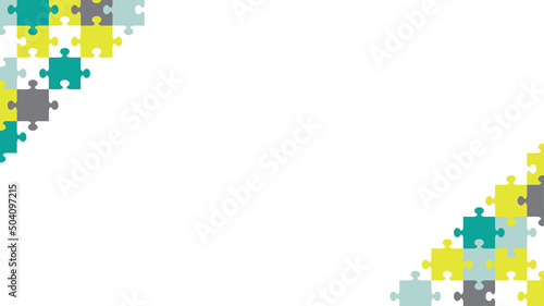 ビジネスにも使える　グリーン系斜め囲みジグソーパズルフレーム背景画像　フルHD比率
