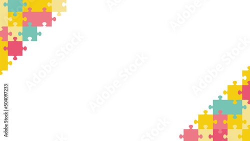 かわいいカラフルな斜め囲みジグソーパズルフレームバナー背景画像