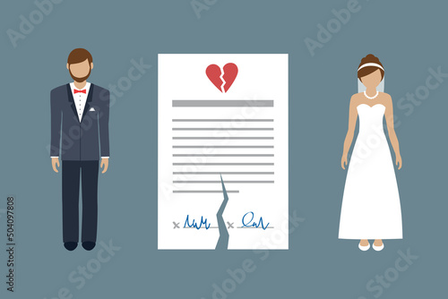 separation divorce pictogram info graphic with torn marriage contract