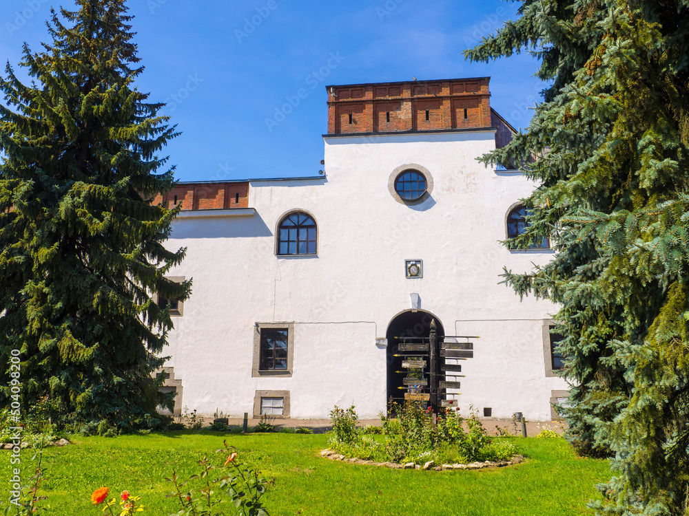 Entrance building to the medieval Dubno Castle at Dubno town, Rivne region, Ukraine. Travel destinations in Ukraine. Scenic view of the castle, which was founded by Konstantin Ostrogski.