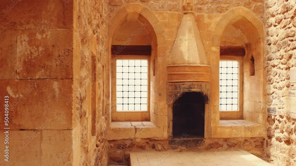 Panning view room facility interior in Ishak Pasha palace near Dogubeyazit, Turkey Panning view room facility interior in Ishak Pasha palace near Dogubeyazit, Turkey