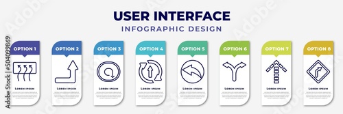 infographic template with icons and 8 options or steps. infographic for user interface concept. included rear window defrost, right up arrow, clockwise drawn arrow, updating arrow, back bifurcation,