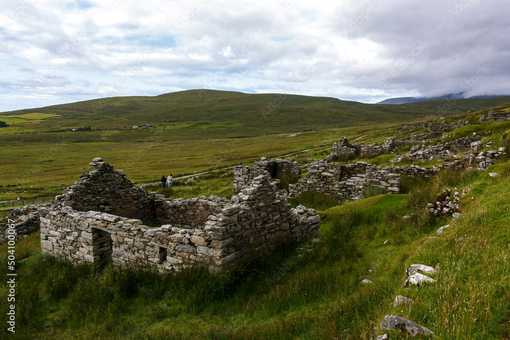 Old ruins of the rural houses in the Achill island, Northern Ireland