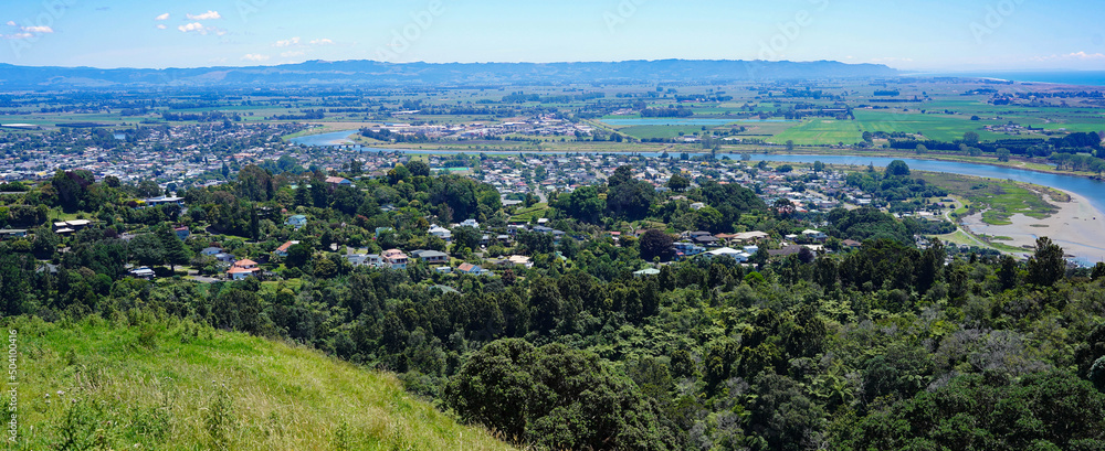 Panorama of Whakatane, a town in the Bay of Plenty region of New Zealand