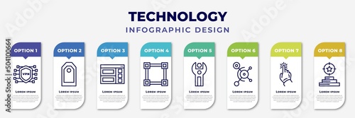 infographic template with icons and 8 options or steps. infographic for technology concept. included vpn, attributes, semantic elements, , sdk, social graph, click through rate, reach editable