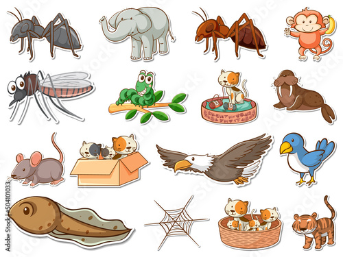 Sticker set of cartoon wild animals