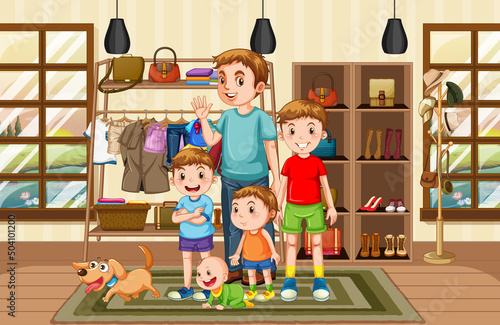 Boys group standing in clothing store