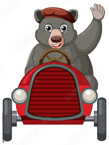 Funny bear cartoon character on white background