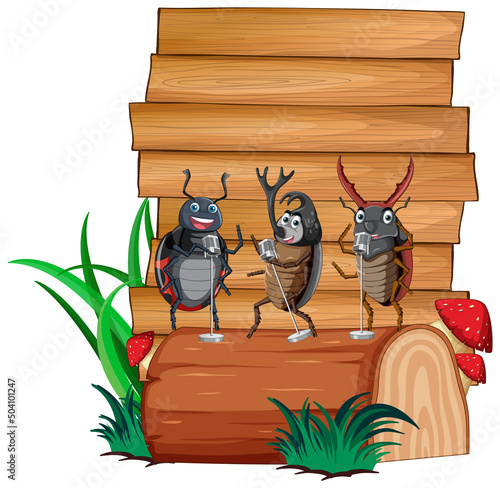 Sign board with beetle on white background