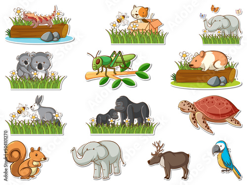 Sticker set of cartoon wild animals