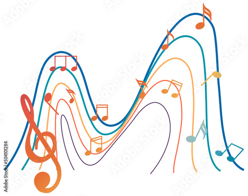 Music notes rainbow colourful on white background