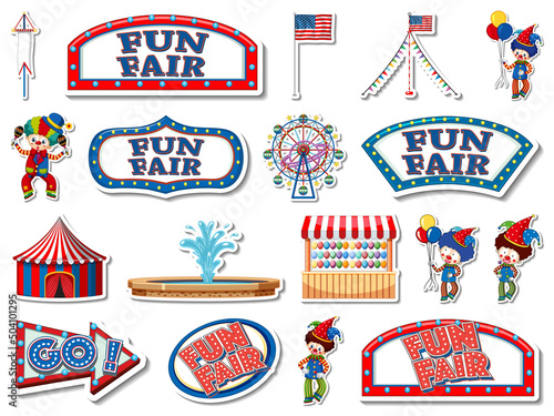 Sticker set of amusement park and fun fair objects