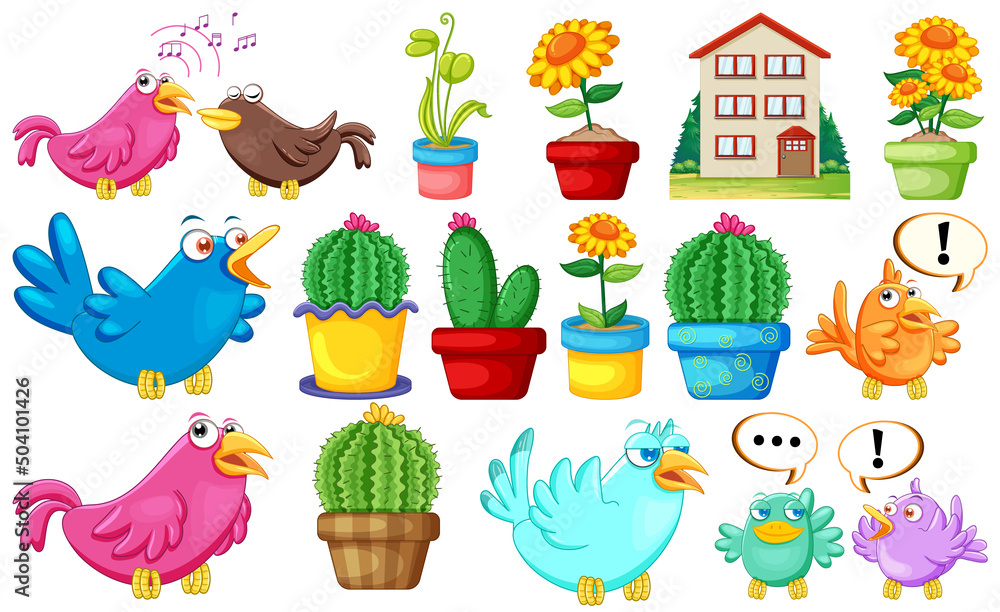 Fototapeta premium Different house designs and cute birds