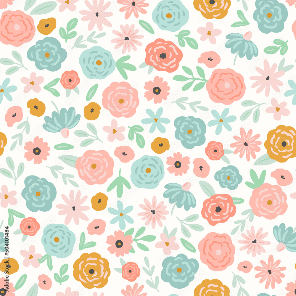 Floral boho Seamless pattern, vector repeating flower digital background for stationery, fabric, textile, wallpaper, wrapping