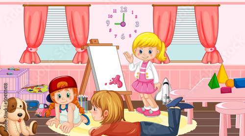 Kindergarten classroom scene with children © GraphicsRF