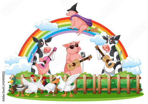 Happy animals in farm cartoon