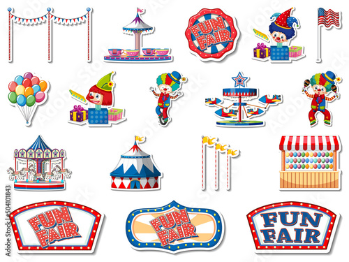 Sticker set of amusement park and fun fair objects