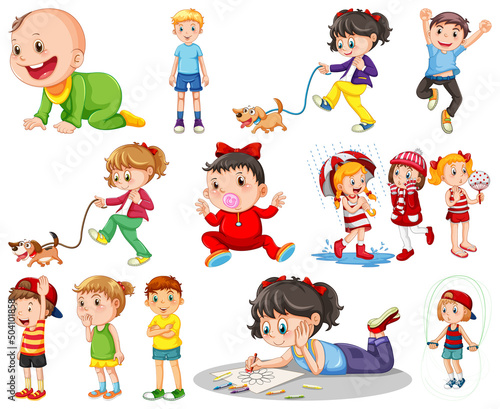 Happy children in different actions
